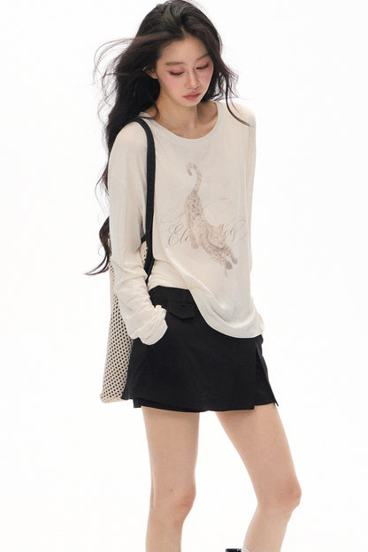 Lazy Leopard Print Lyocell Top and Black Pants Set-Up