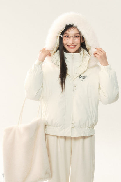 Short Polka Dot Hooded Cotton Jacket and Pants