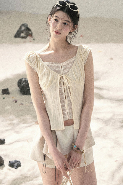 Französische Spitzen-Hohlraum-Bluse