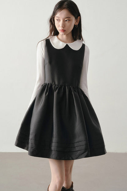 Black Satin Waist-Cinching Dress