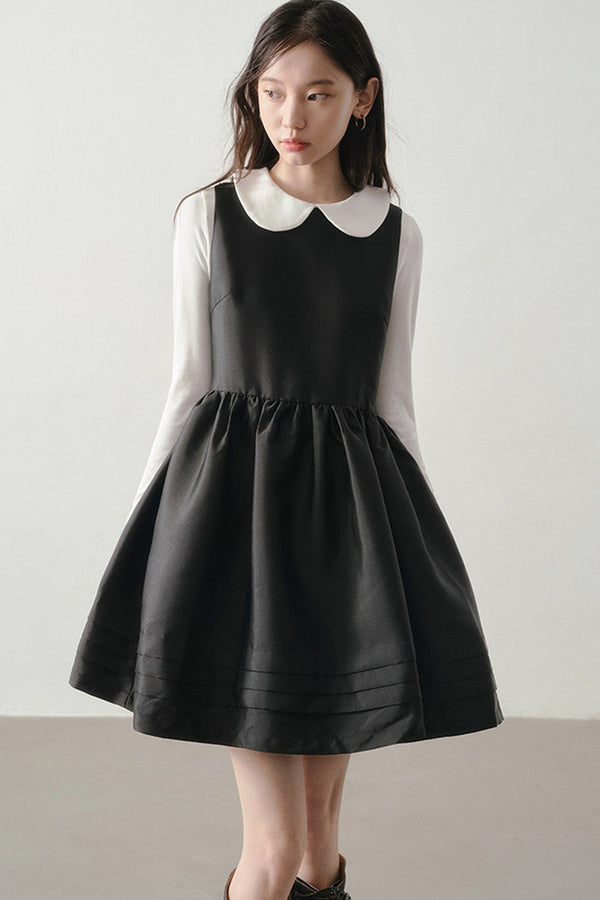 Black Satin Waist-Cinching Dress