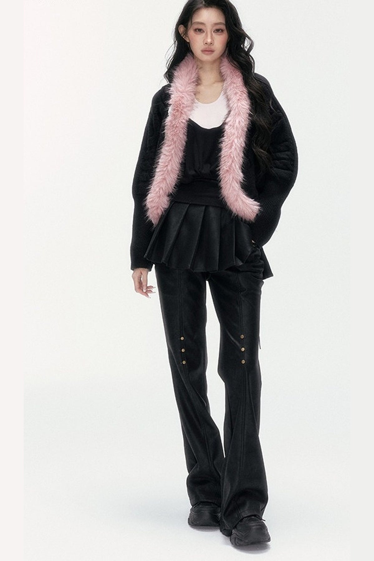 Detachable Fur Collar Batwing Knit Cardigan