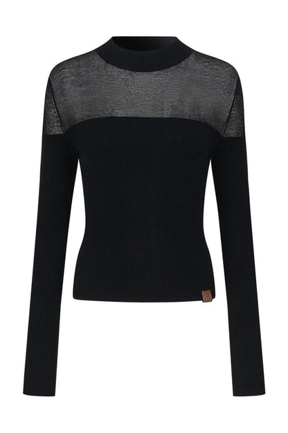 Tencel Spliced Half-Turtleneck Knit Top