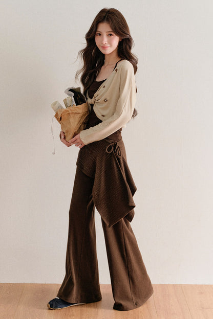 Twisted Batwing Camisole Top And Tassel Draped Pants Set-Up