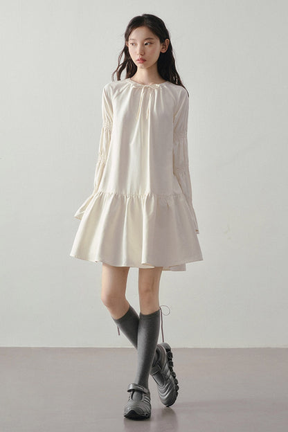 Beige Long Sleeve Shirt Dress