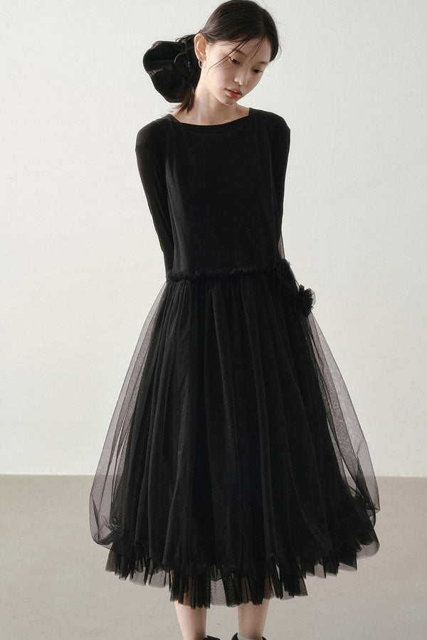 Multi-Layered Mesh Ruffle Tank Dress