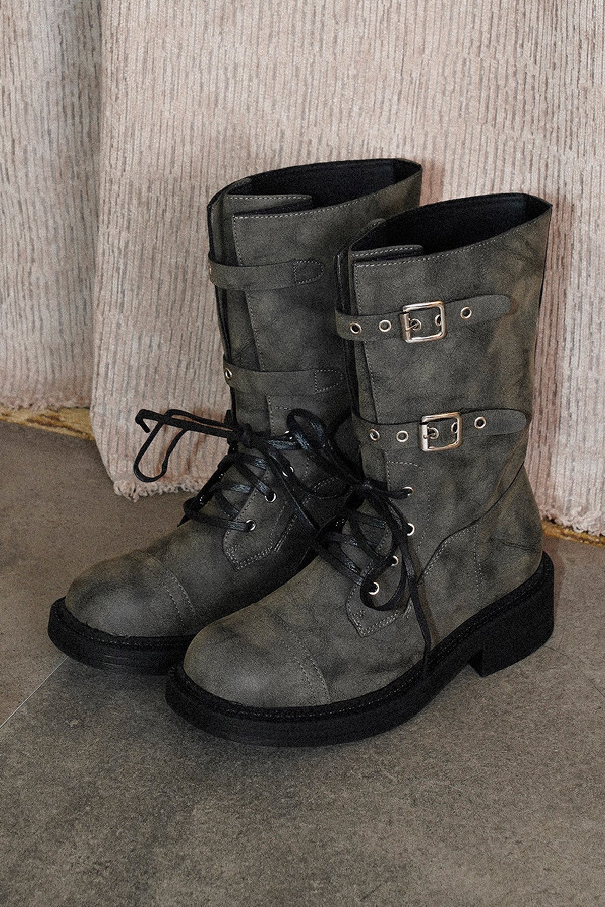 Thick-Soled Lace-Up Buckle Riding Boots