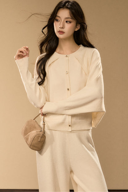 Wool and Cashmere Blend Cardigan and Pants Set-Up