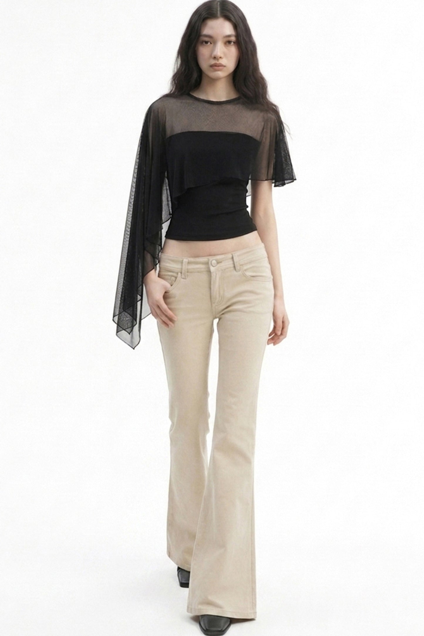 Low-Waist Flared Long Pants