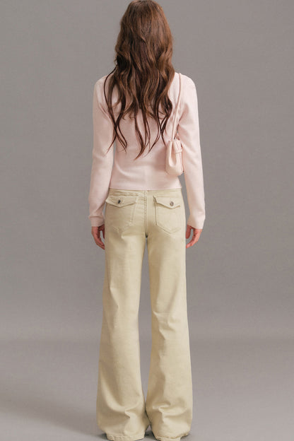 Mid-Rise Flared Flap Pocket Jeans