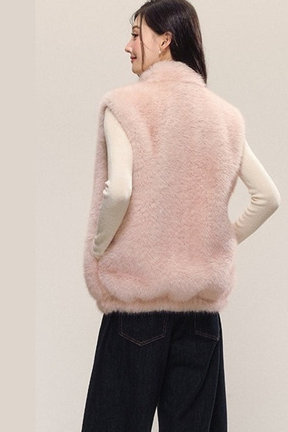 Reversible Sleeveless Pink Faux Fur Vest
