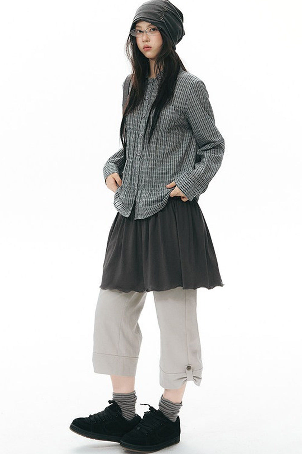 Jupe en maille réversible coupe A à ceinture à revers