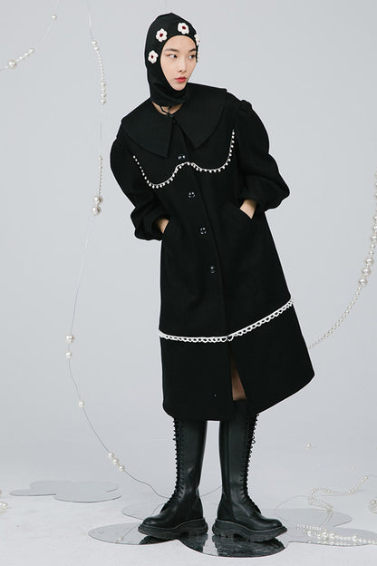 Black Pearl Lace Wool Coat