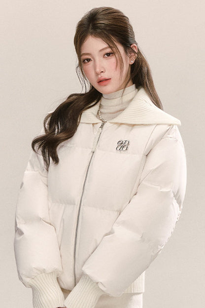 White Lapel Down Jacket