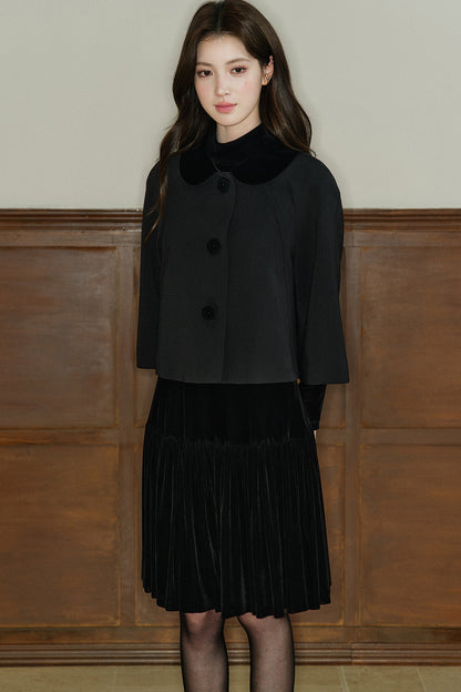 Short Velvet Doll Collar Cape
