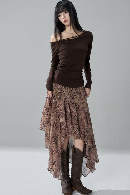 Unique Long-Sleeved Off-Shoulder Top