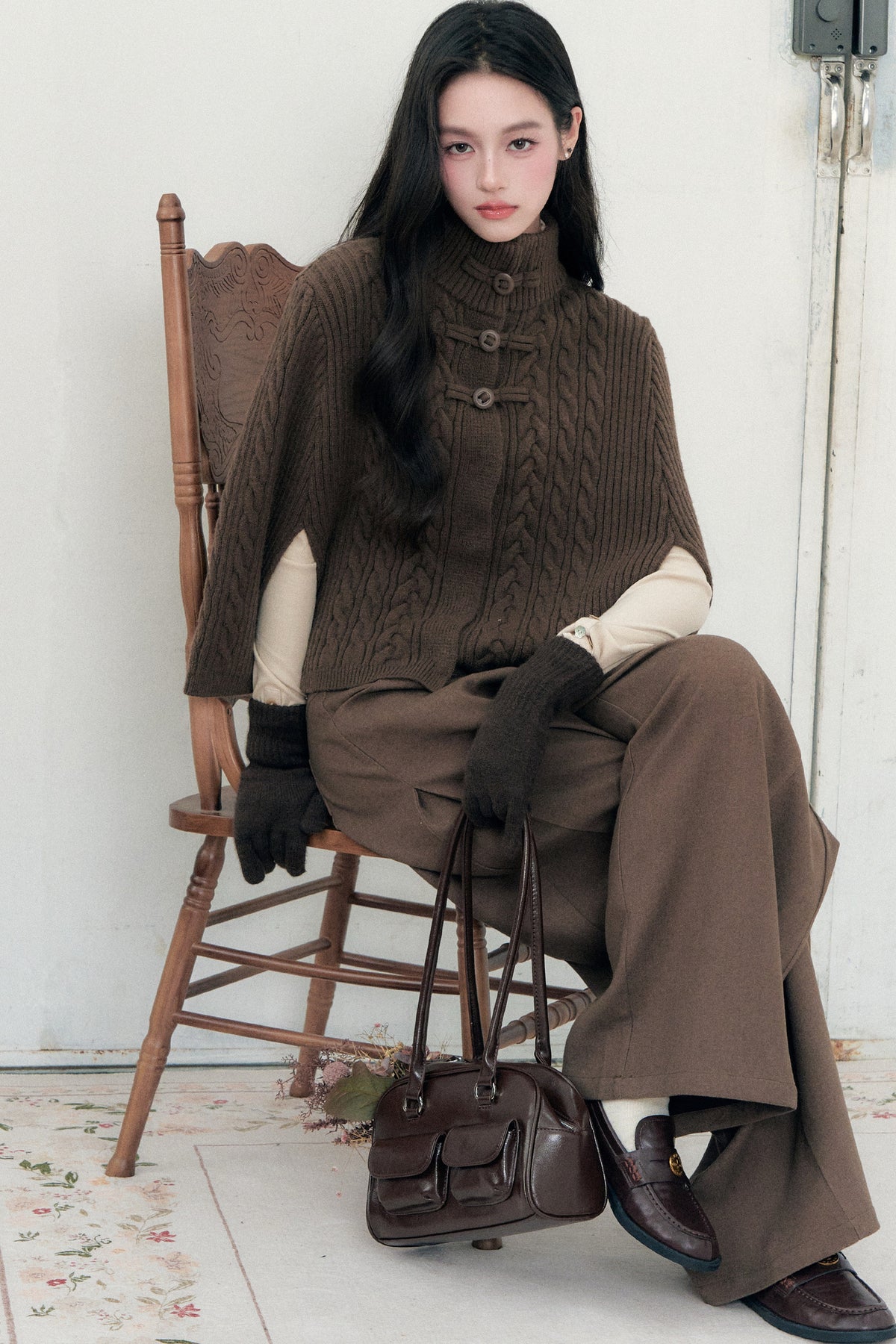 New Chinese Style Cable Knit Cape