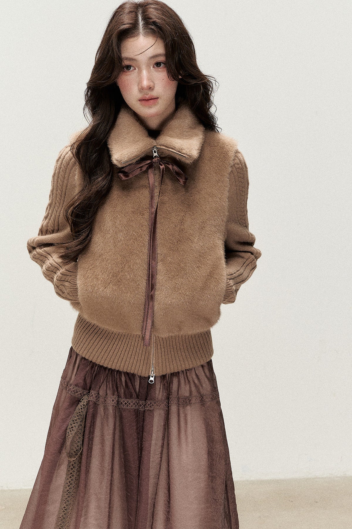 Knitted Patchwork Faux Fur Jacket