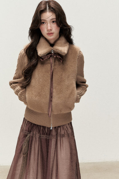 Knitted Patchwork Faux Fur Jacket