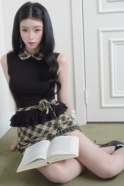Gray Retro Plaid Two-Piece Set-Up