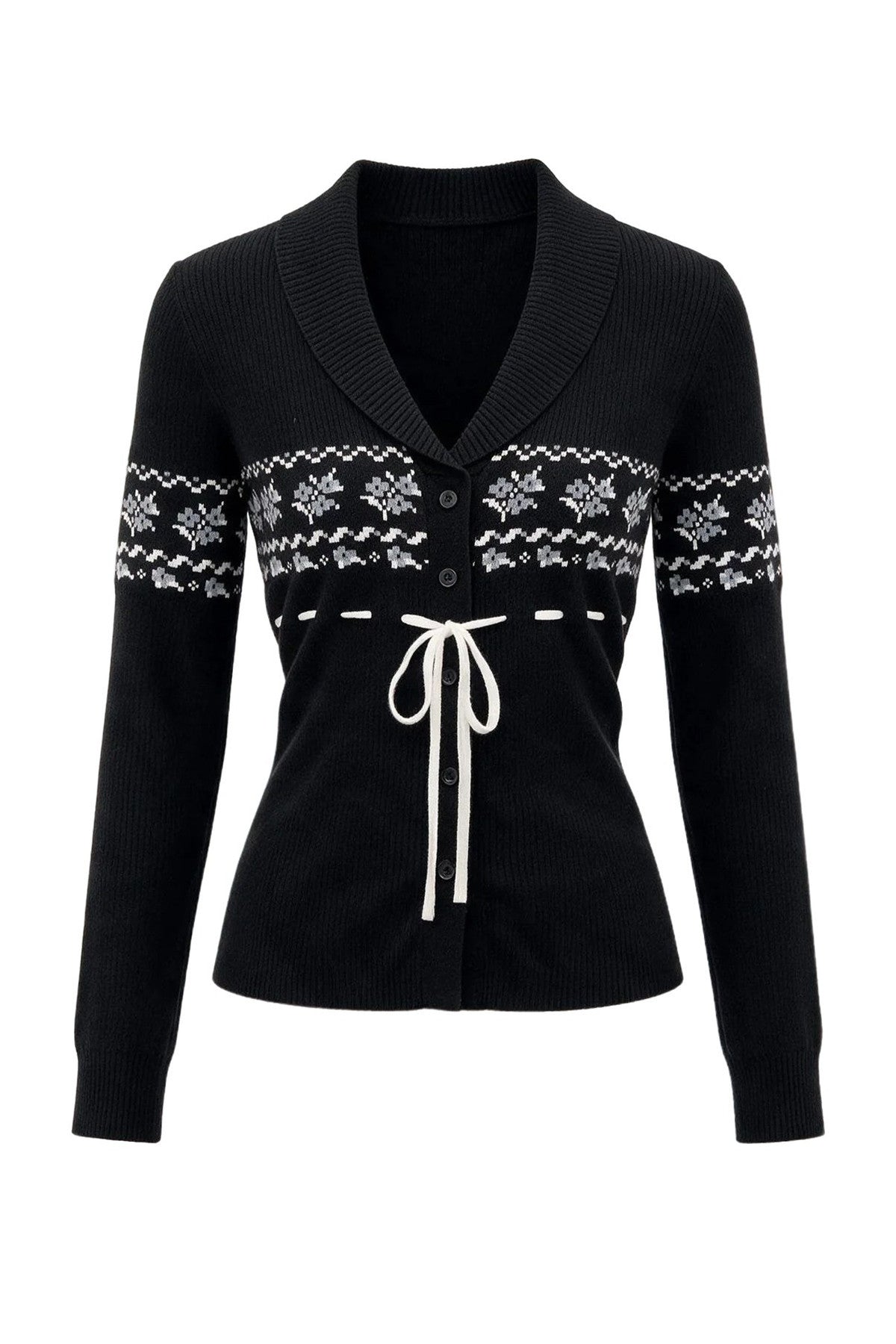 Navy Fair Isle Cardigan and Plaid Skirt Set-Up