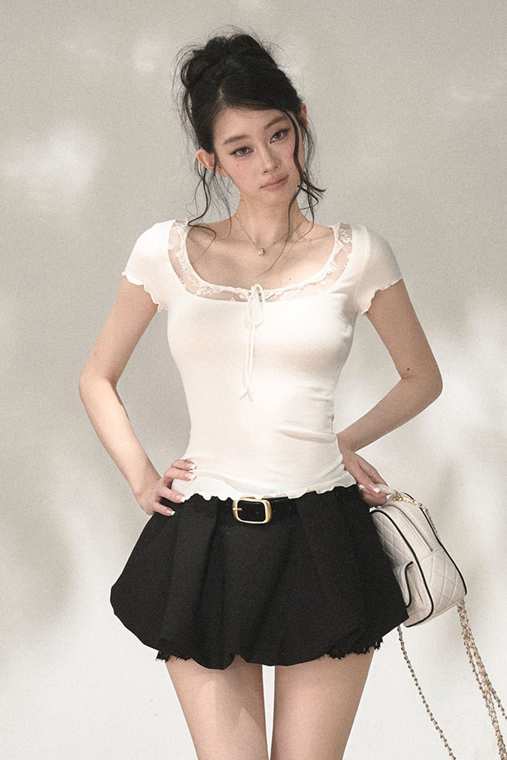 Lace Spliced A-Line Skirt