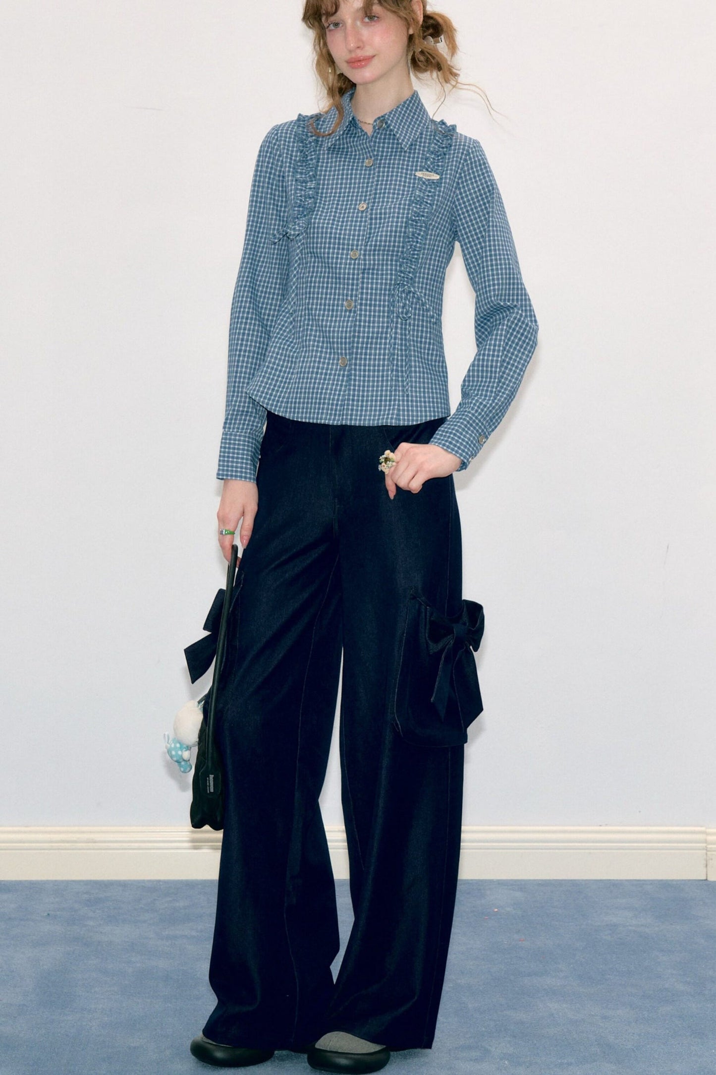 High-Waisted Bow Pocket Wide-Leg Pants