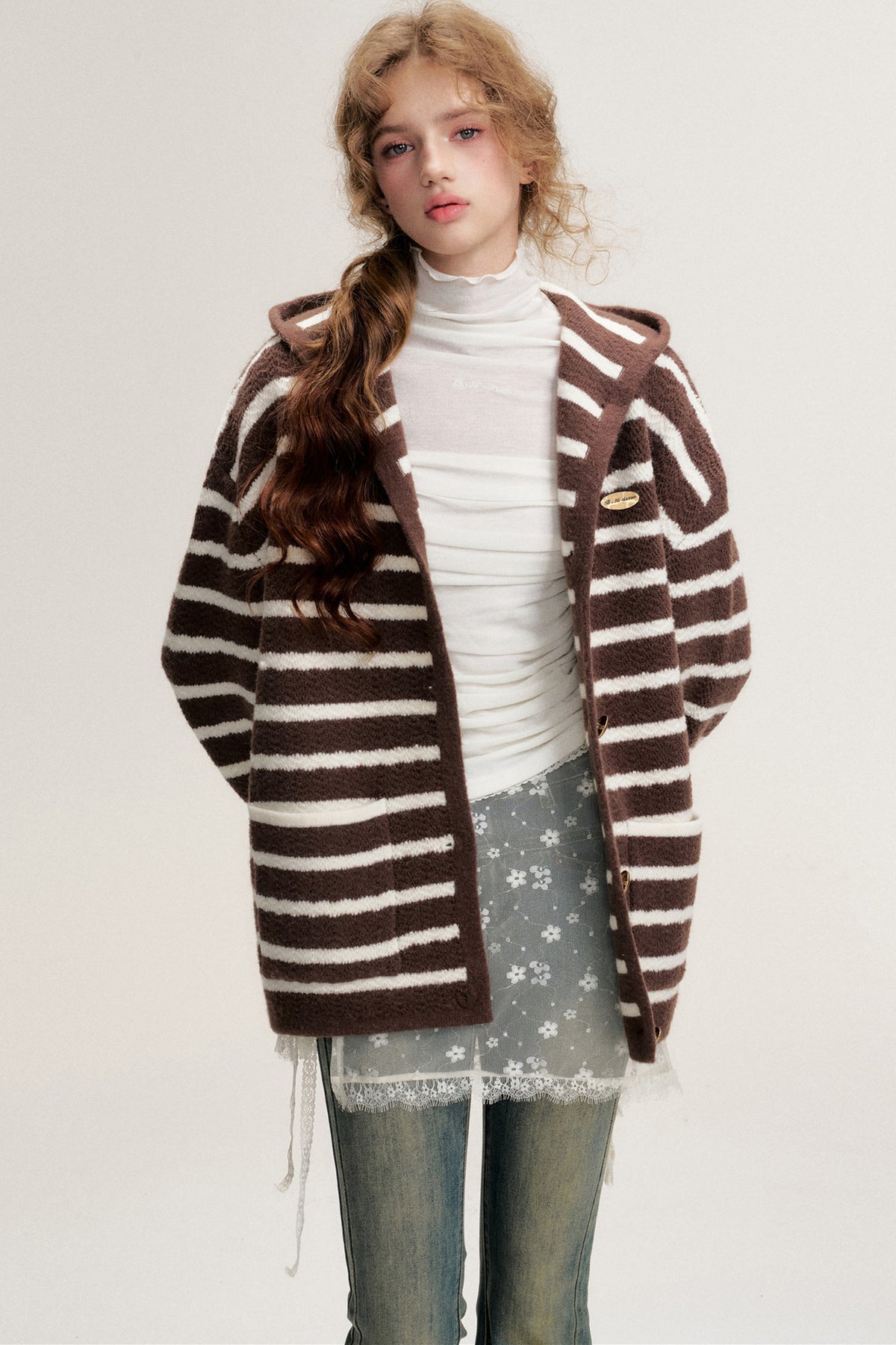 Hooded Striped Knit Cardigan