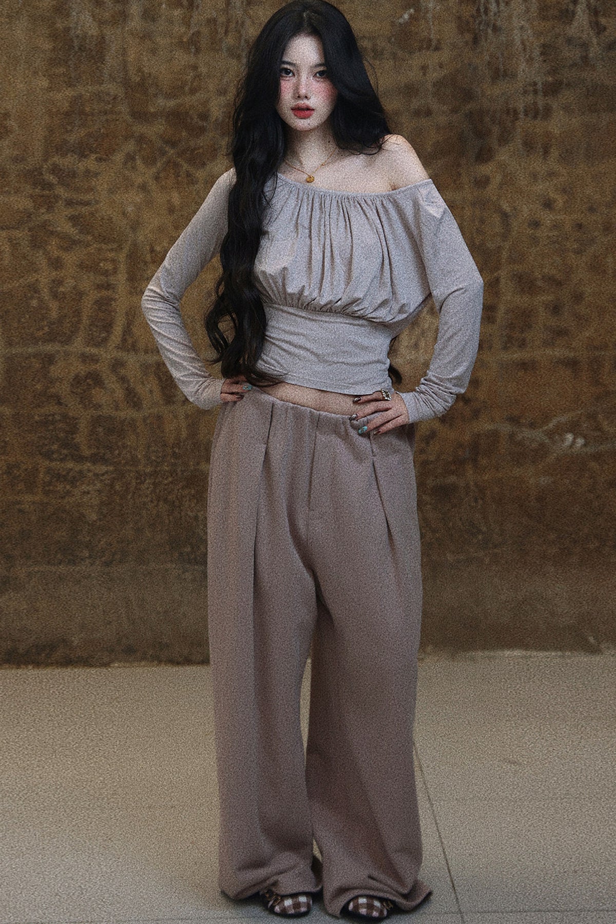 Light Gray Pink Drawstring Waist T-Shirt
