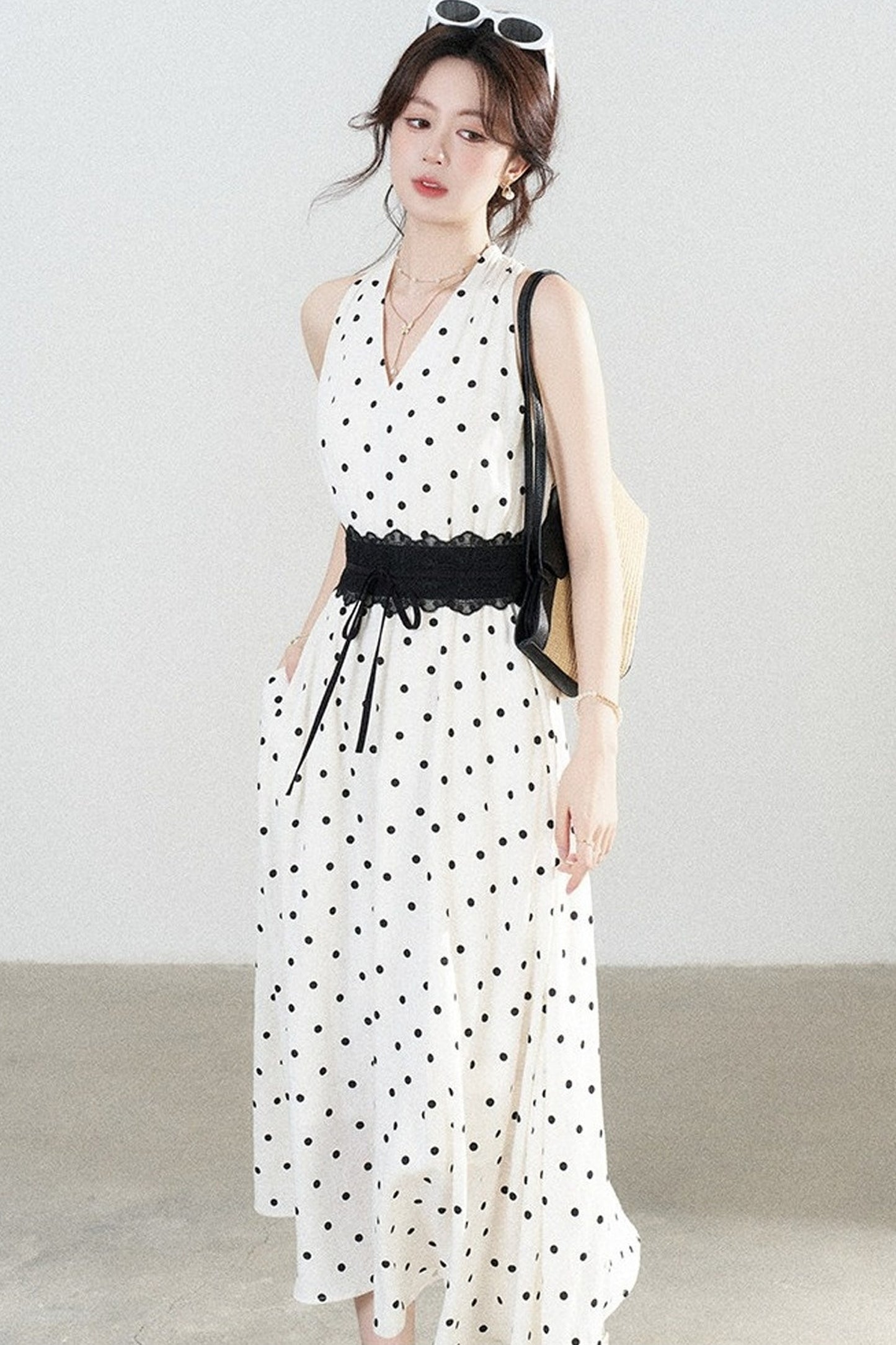 White Polka Dot Halter Dress