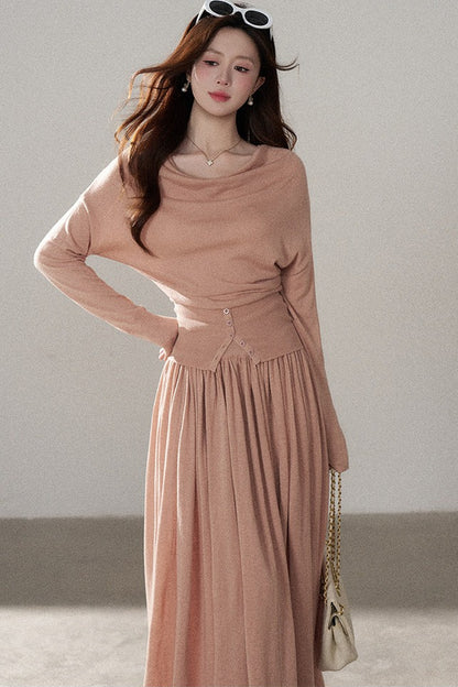 Long Sleeve Knit Top and Skirt Set
