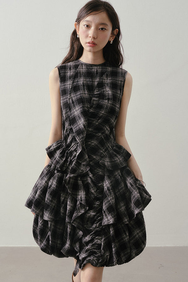 Plaid Ruffle Flower Bud Dress