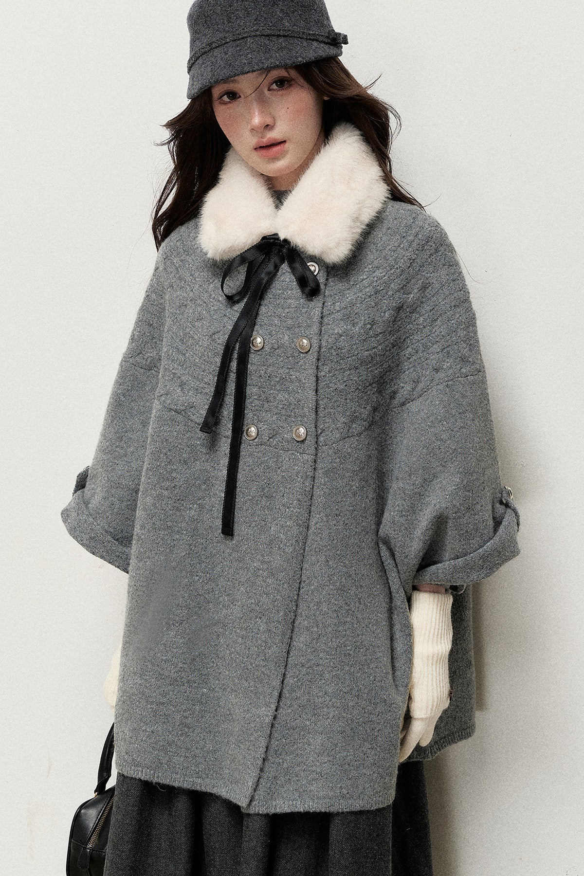 Double-Breasted Cape Design Cardigan