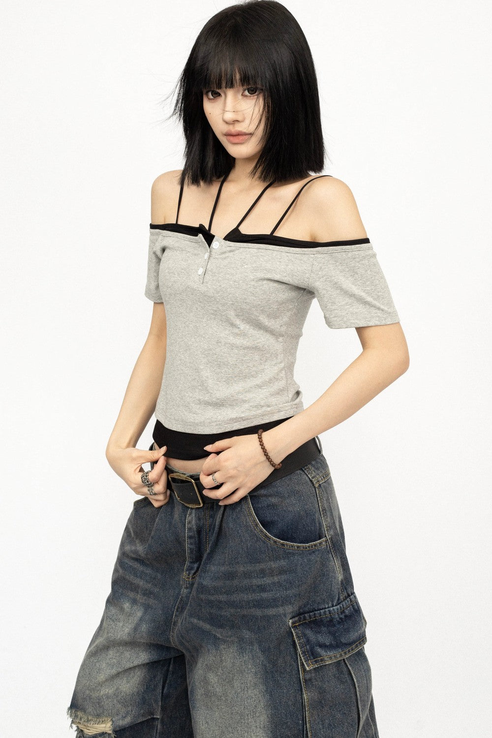 Color-Blocked Off-Shoulder Top