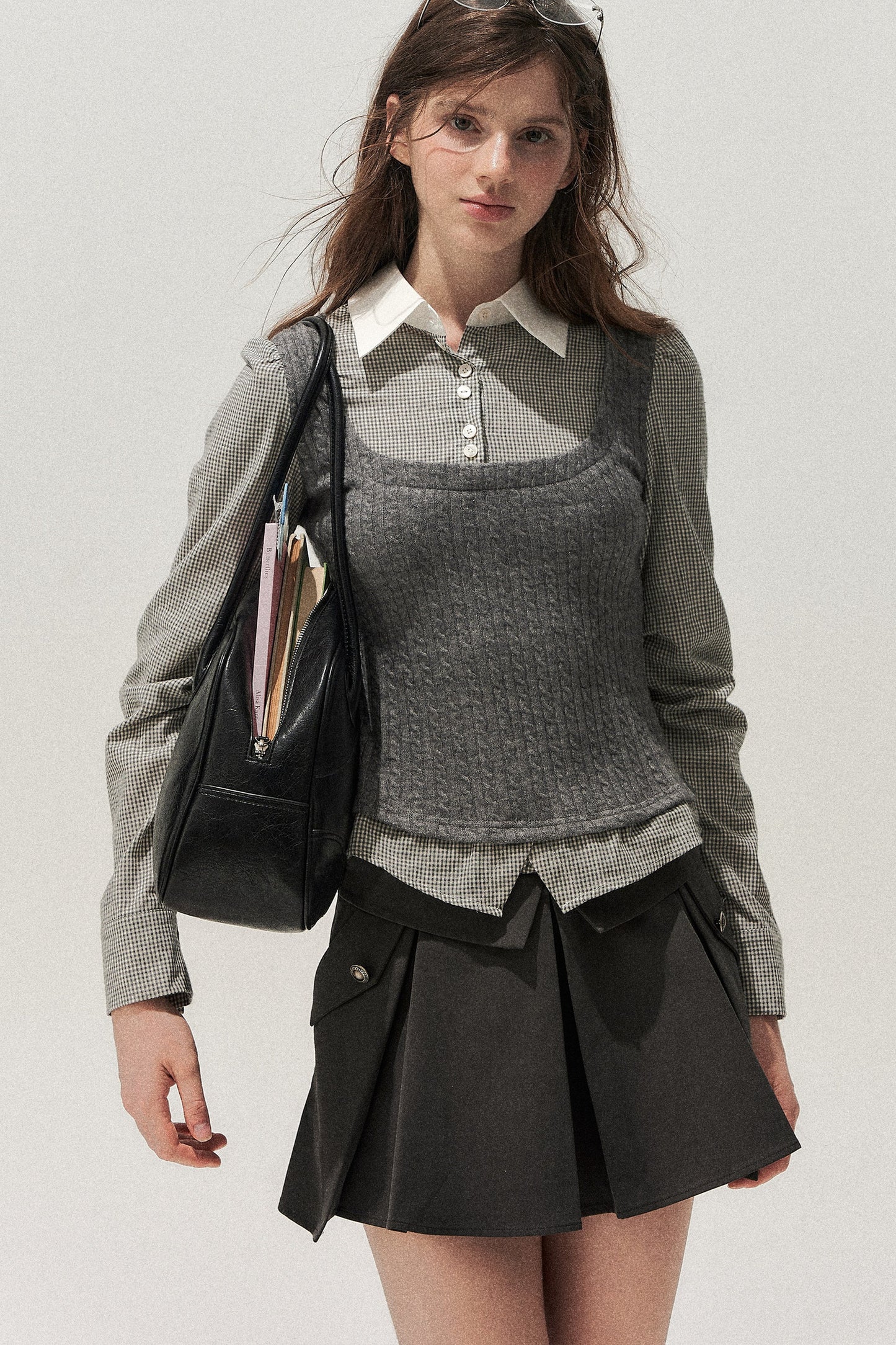 Spliced Twist-Knit Vest with Shirt Set