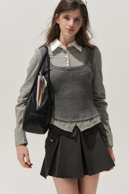 Spliced Twist-Knit Vest with Shirt Set