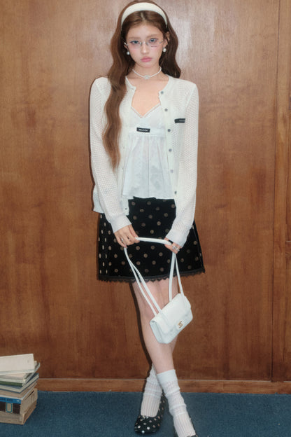 Knitted Cardigan Cami Skirt Set-Up