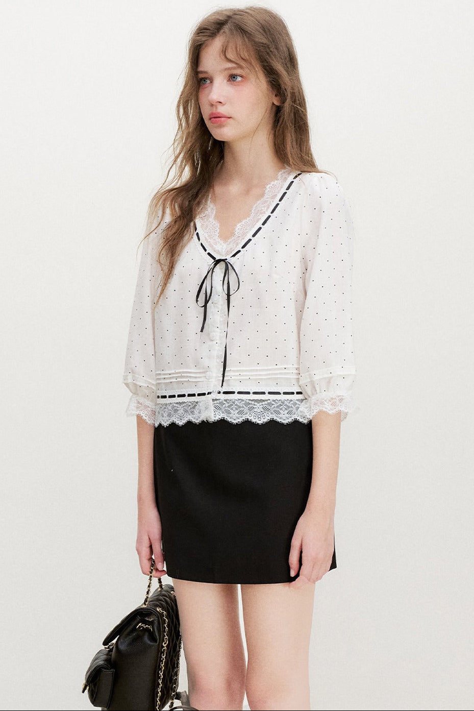 Lyocell Polka Dot Lace Blouse