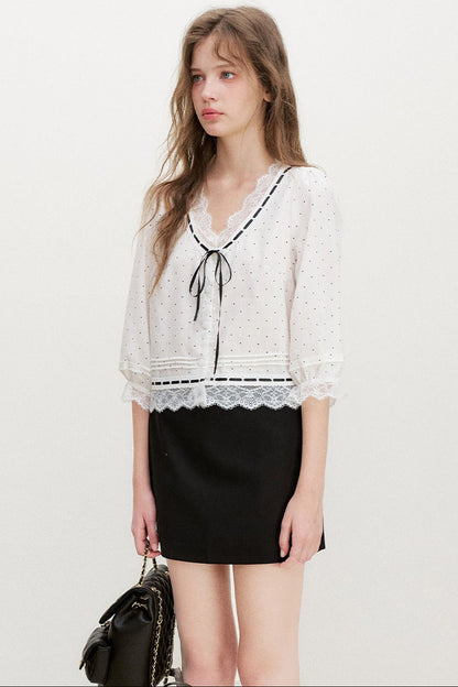Lyocell Polka Dot Lace Blouse
