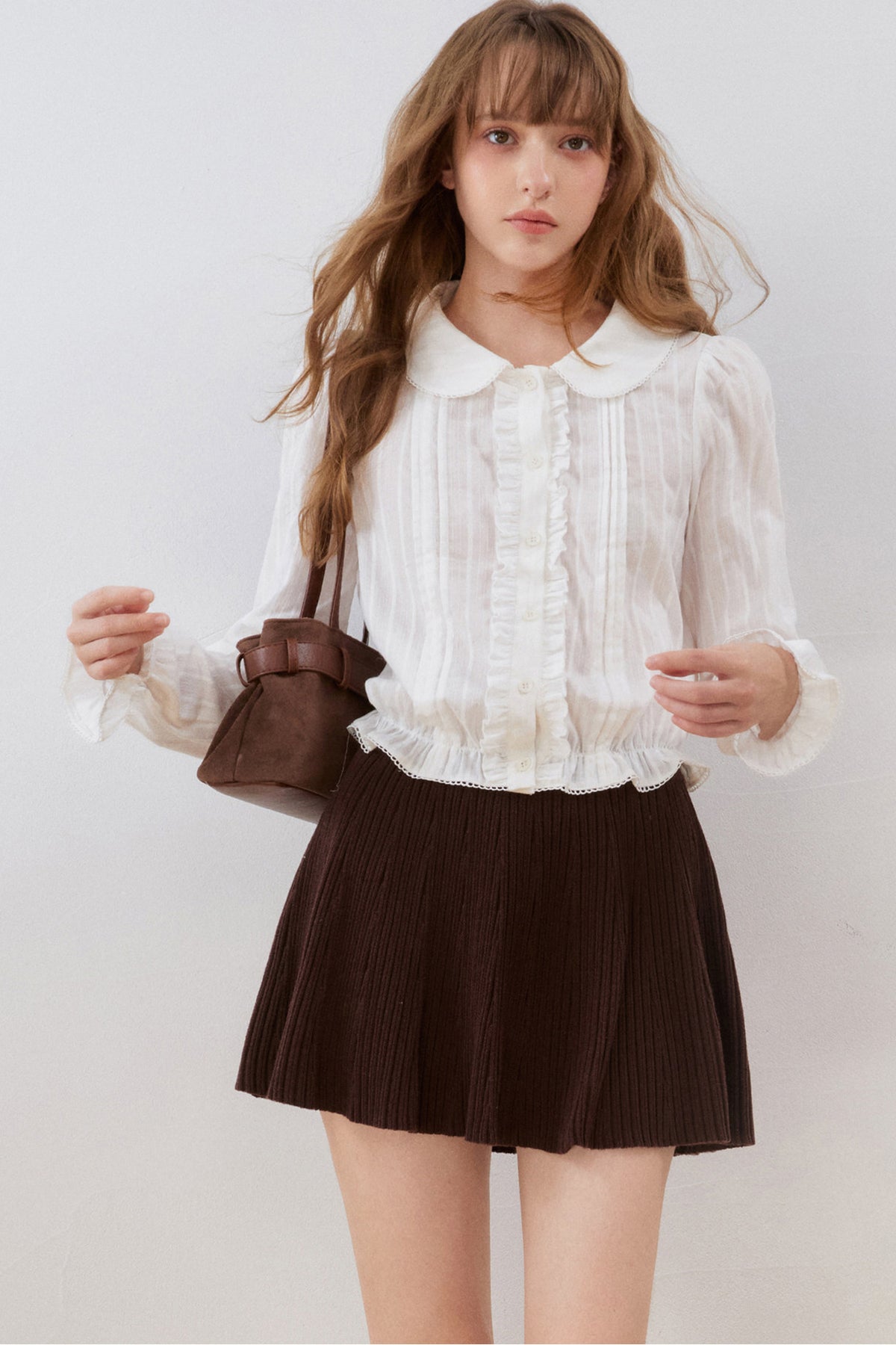 Ruffled Gathered Doll Collar Blouse