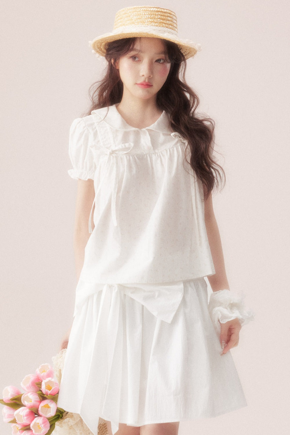 Floral Shirt and Bow Skirt Set-Up