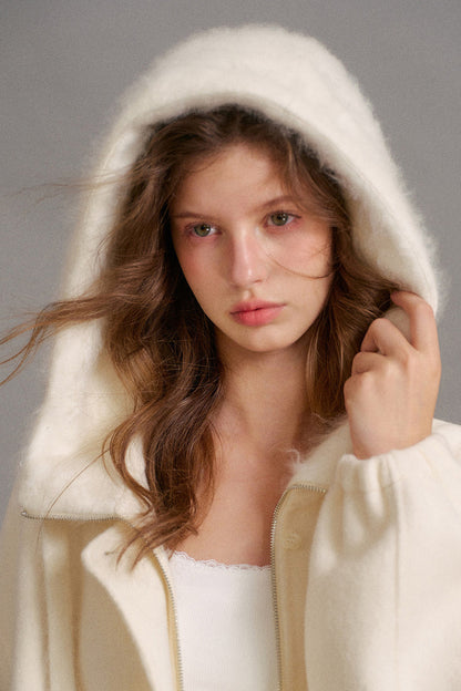 Double-Sided Wool Patchwork Hooded Coat