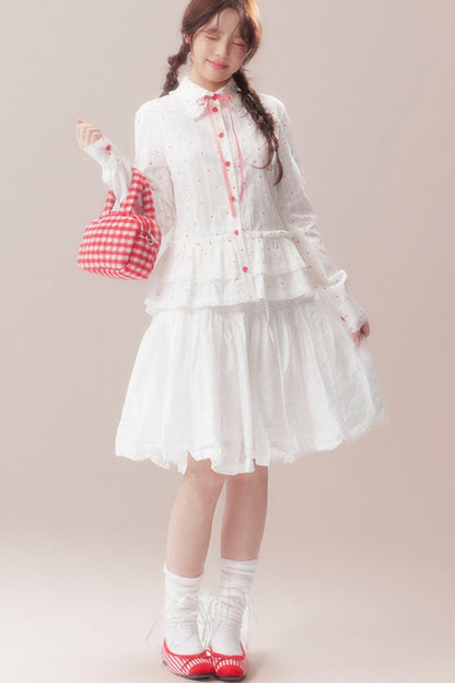 Bow Polka Dot Shirt and Skirt Set-Up