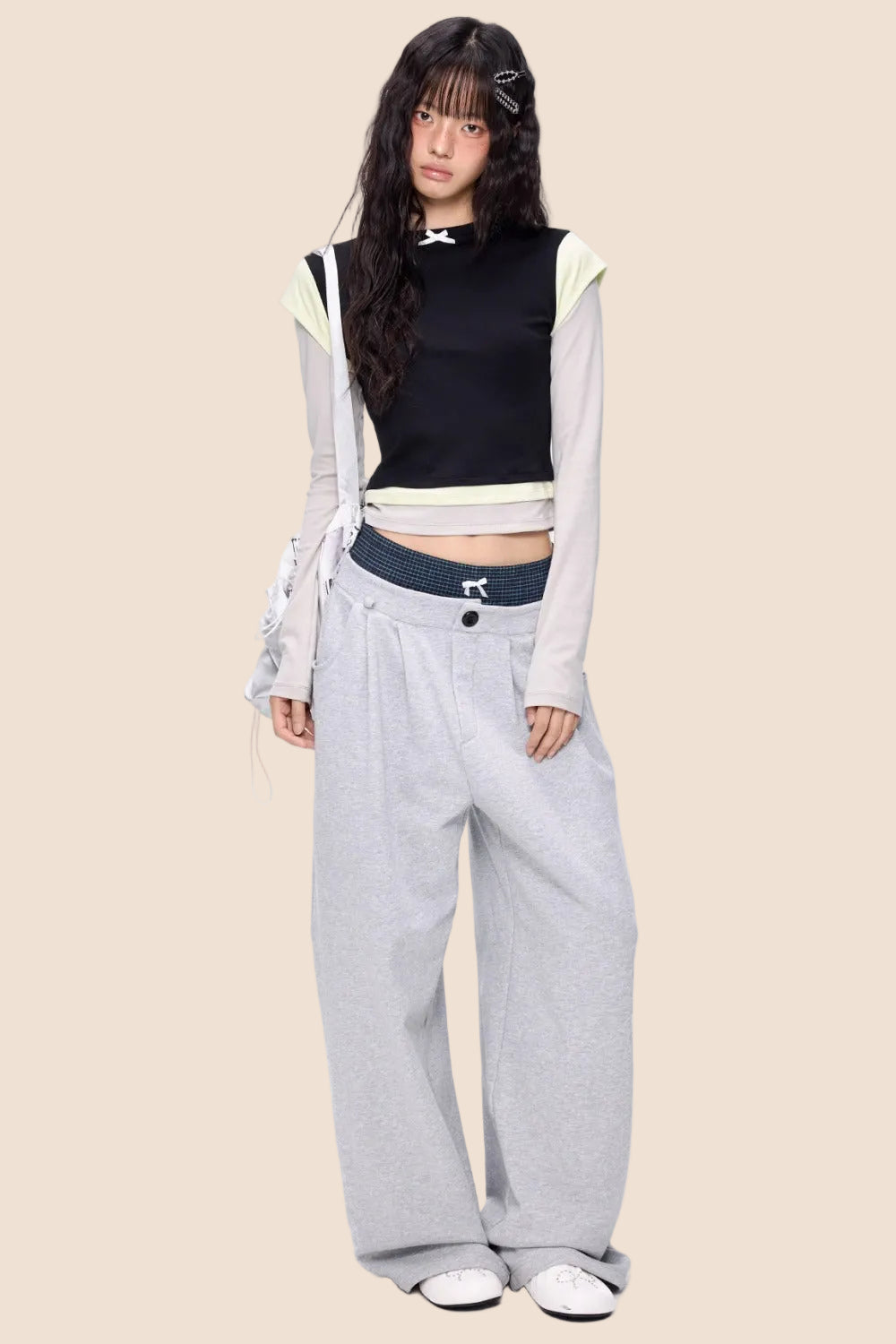 Color-Blocked Bow Long-Sleeve T-shirt