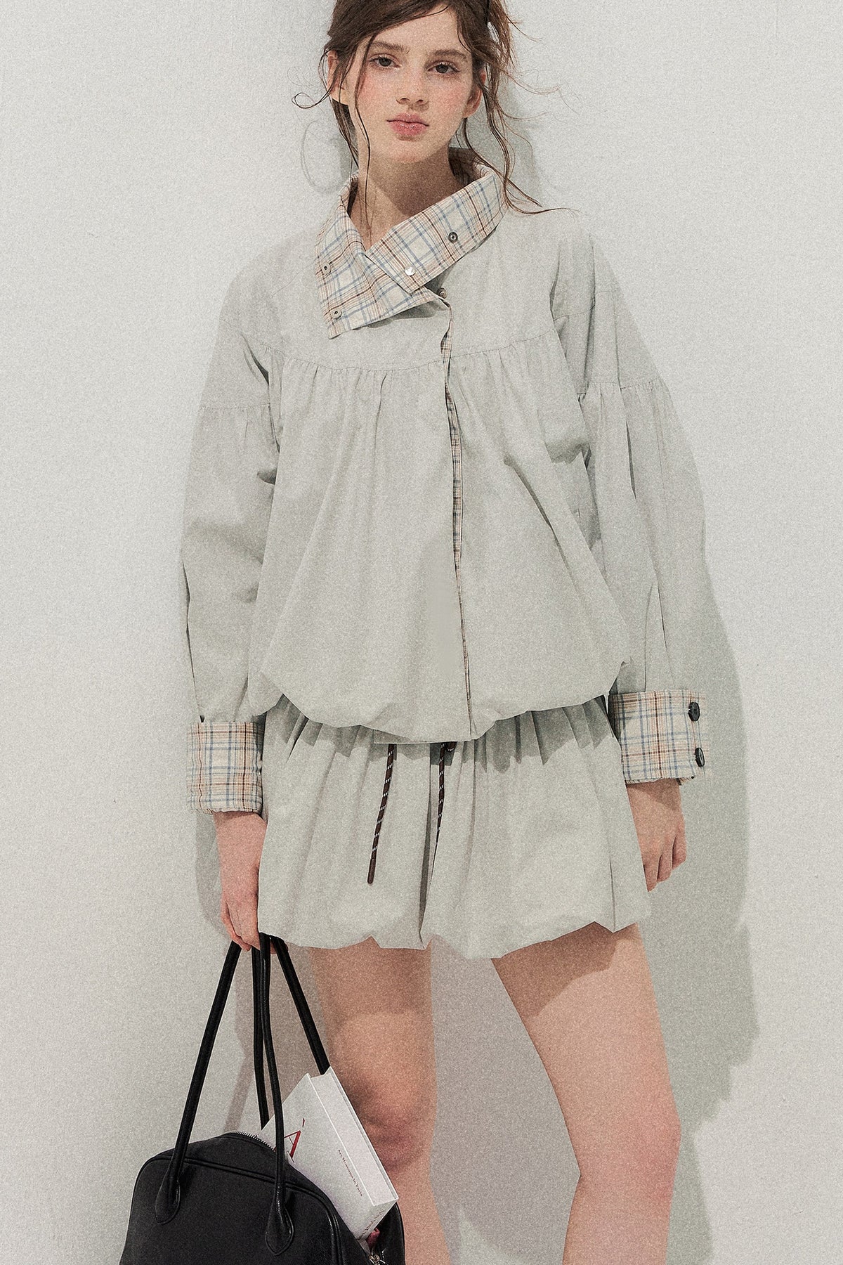 Plaid Trench Coat and Skirt Set-Up