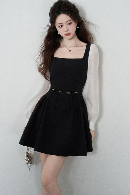 Black Square-Neck Hollow-Out Dress
