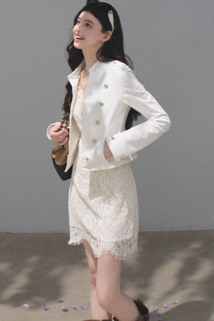White Lace V-Neck Camisole Dress