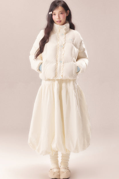 Short Embroidered Bow Lace Down Jacket