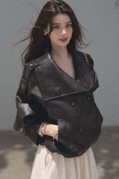 Knight-Style Oil-Waxed Leather Trench Jacket