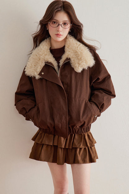 Imitation Lamb Fur Collar Short Jacket